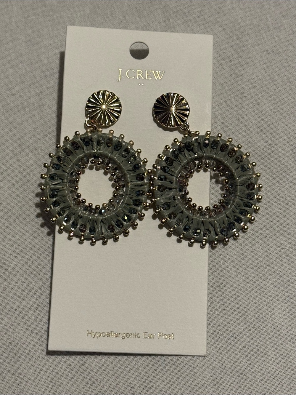 J.Crew Factory Beaded Circle Earrings Gray Green NWT